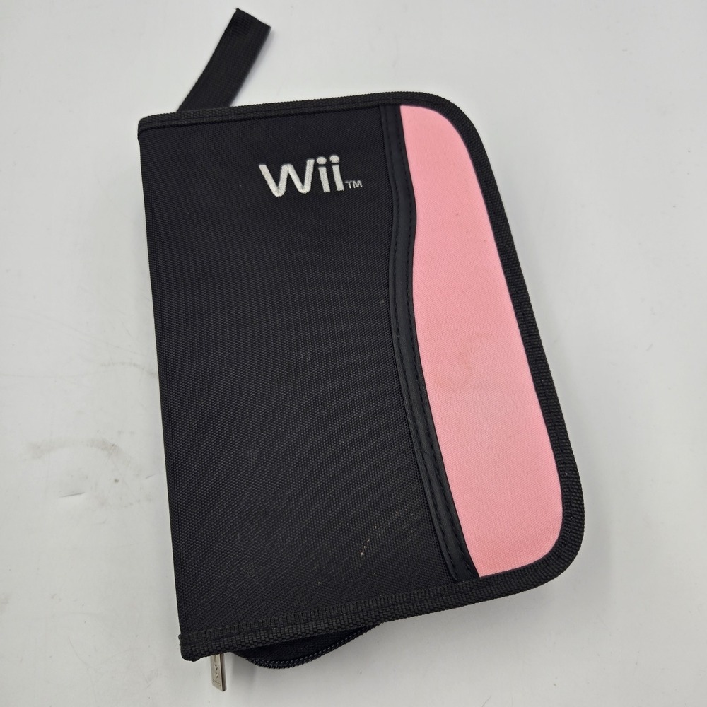 Nintendo Wii Game Remote Storage Pink Black Zippered Travel Carry Carrying Case